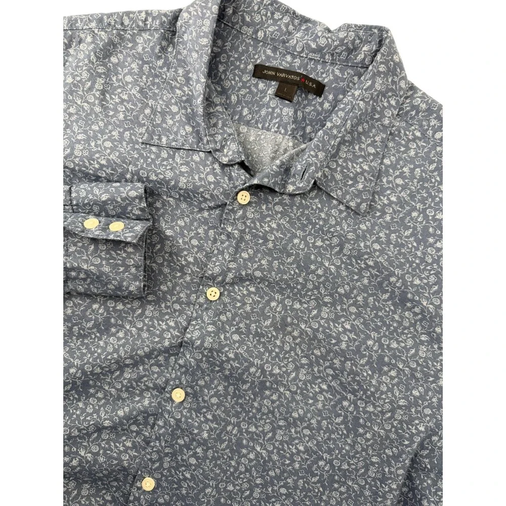 John‎ Varvatos USA Mens Large Blue Floral Cotton Long Sleeve Button Down W184V1B